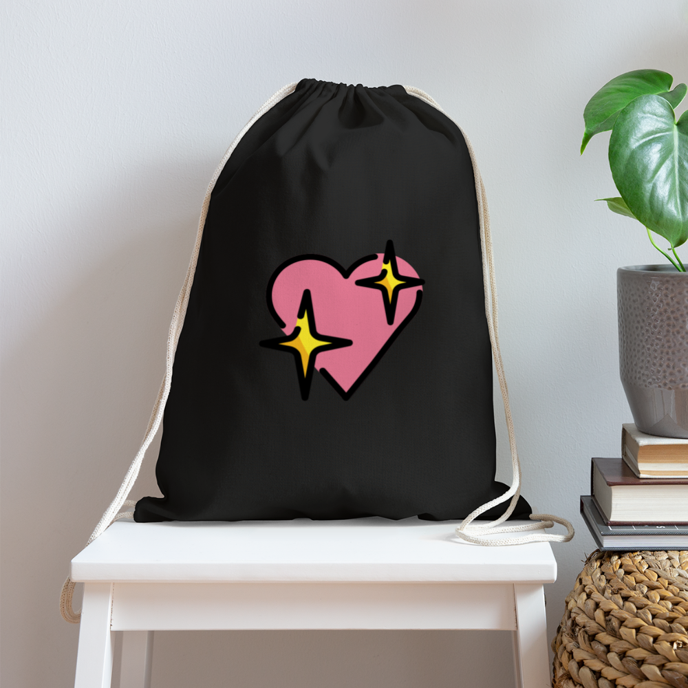 Customizable Sparkling Heart Moji Cotton Drawstring Bag - Emoji.Express - black