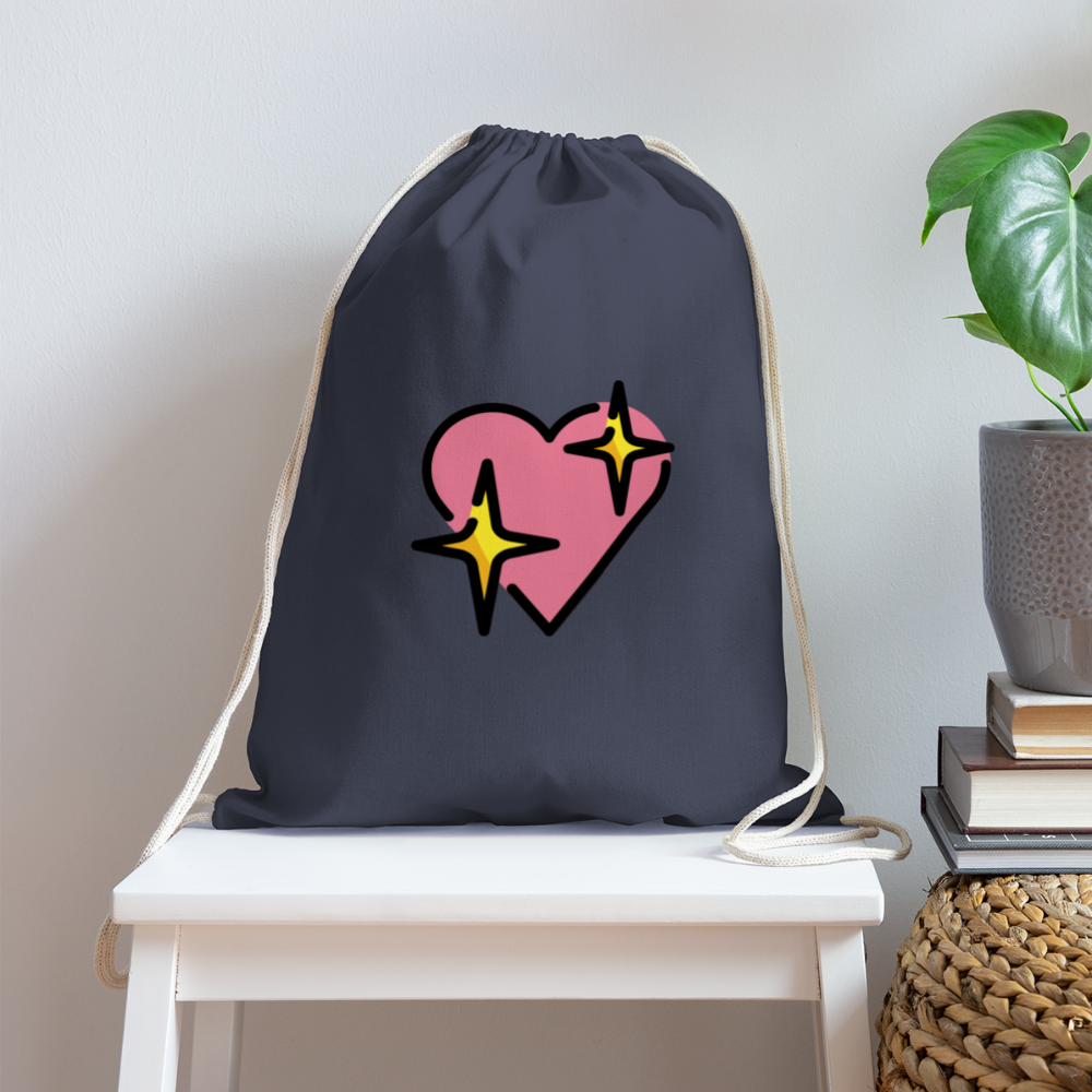 Customizable Sparkling Heart Moji Cotton Drawstring Bag - Emoji.Express - navy