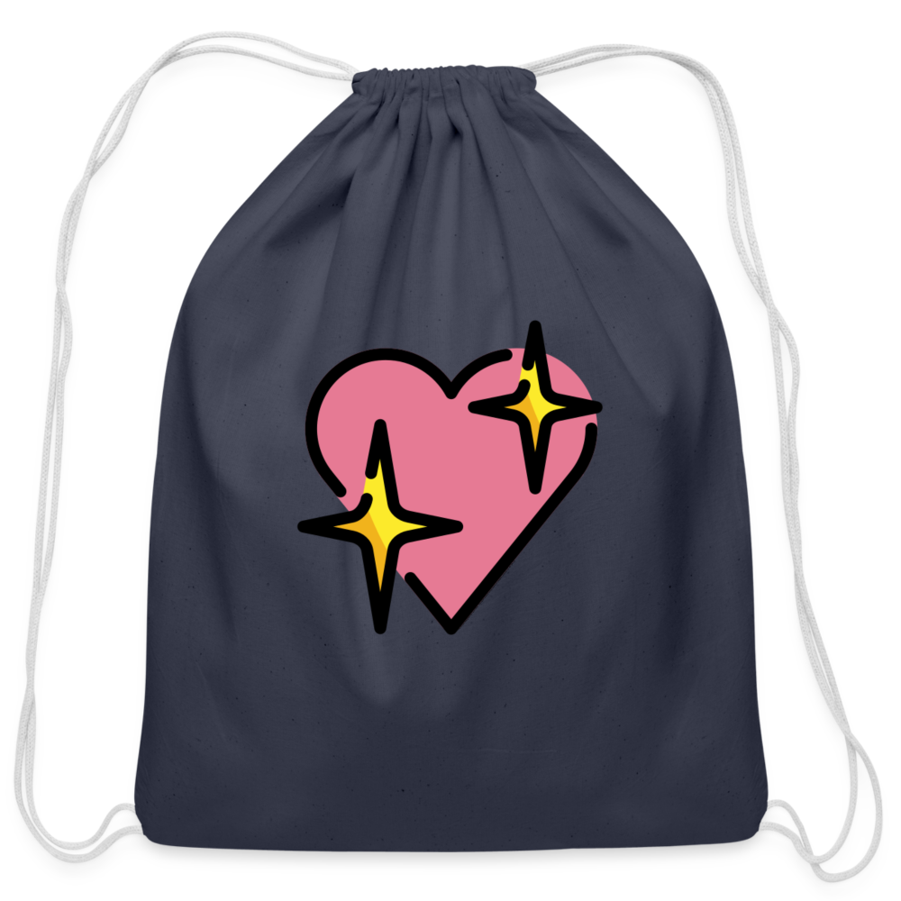 Customizable Sparkling Heart Moji Cotton Drawstring Bag - Emoji.Express - navy