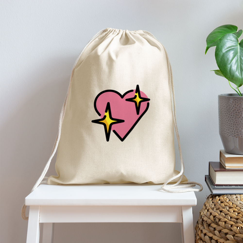 Customizable Sparkling Heart Moji Cotton Drawstring Bag - Emoji.Express - natural