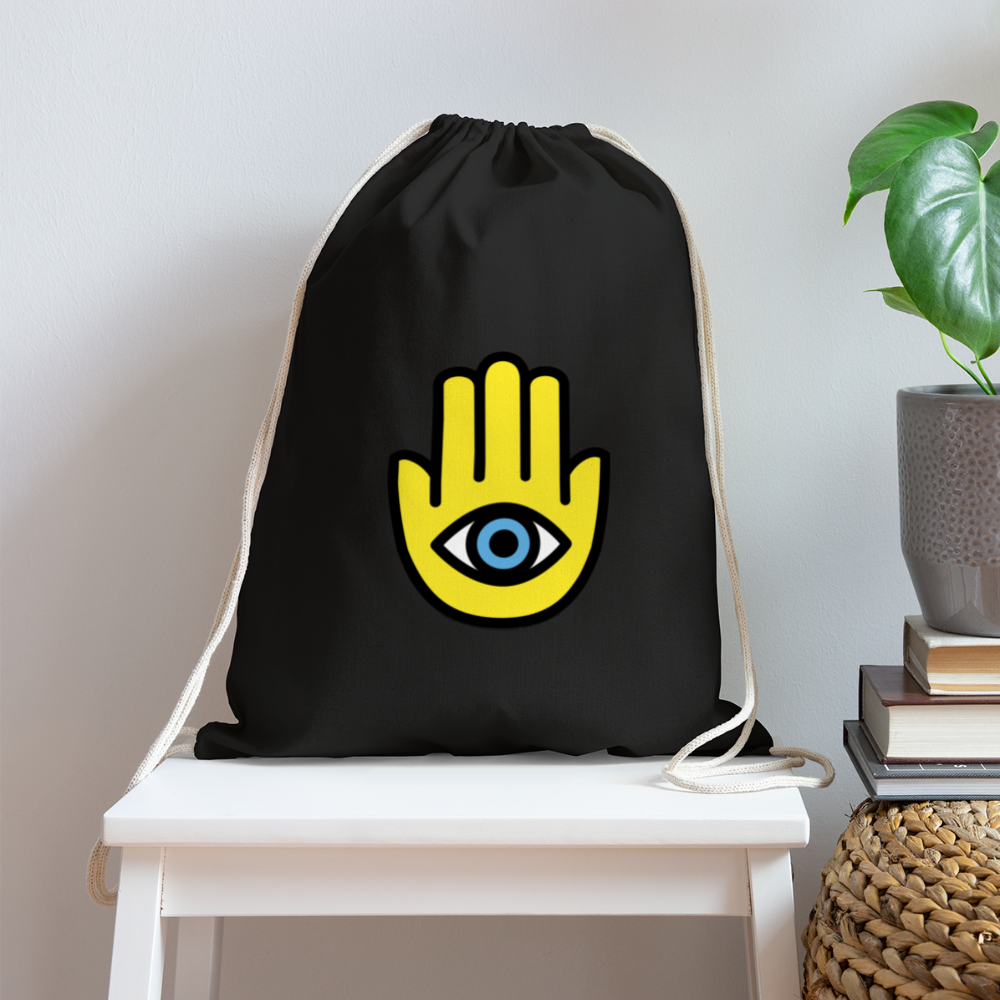 Customizable Hamsa Moji Cotton Drawstring Bag - Emoji.Express - black
