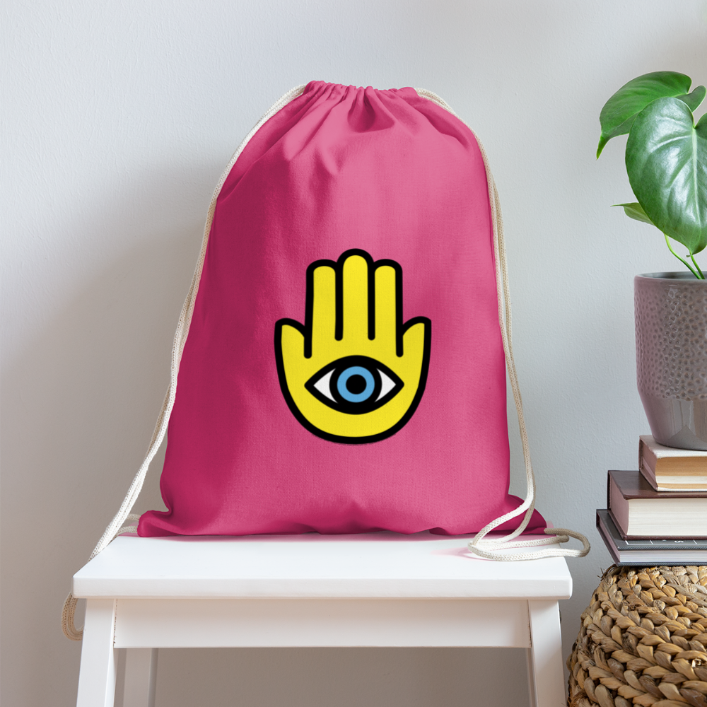 Customizable Hamsa Moji Cotton Drawstring Bag - Emoji.Express - pink