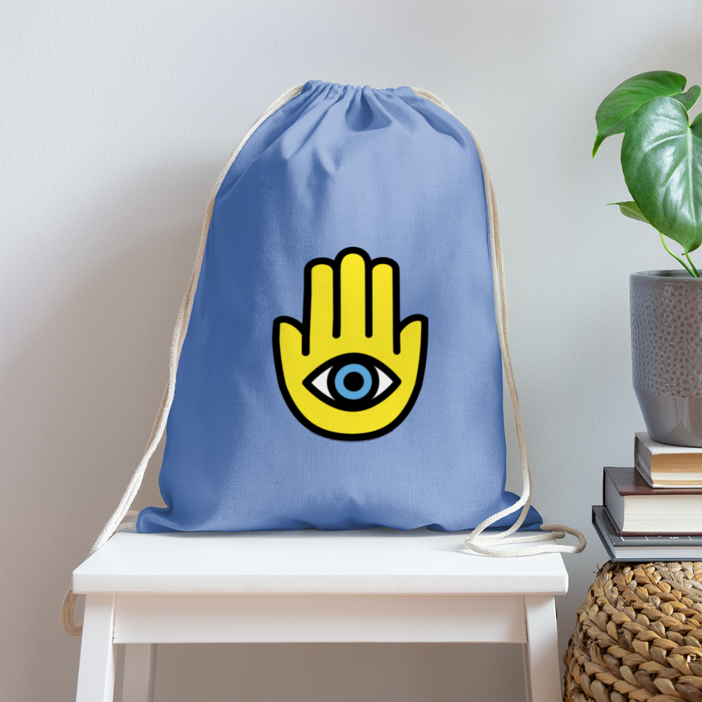 Customizable Hamsa Moji Cotton Drawstring Bag - Emoji.Express - carolina blue