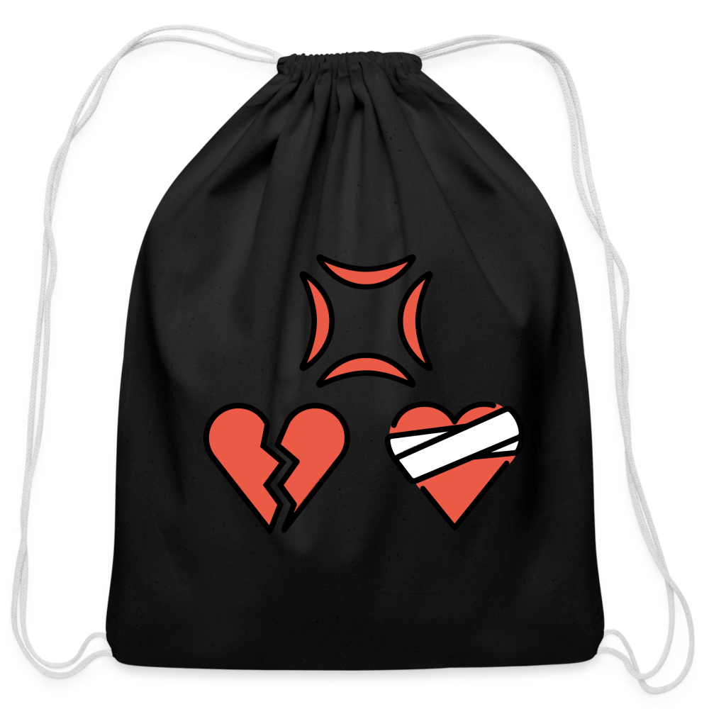 Customizable Anger Symbol + Broken Heart + Mending Heart Moji Cotton Drawstring Bag - Emoji.Express - black