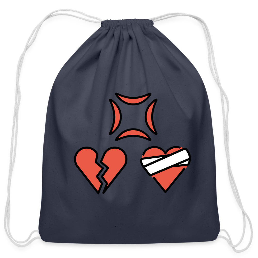 Customizable Anger Symbol + Broken Heart + Mending Heart Moji Cotton Drawstring Bag - Emoji.Express - navy