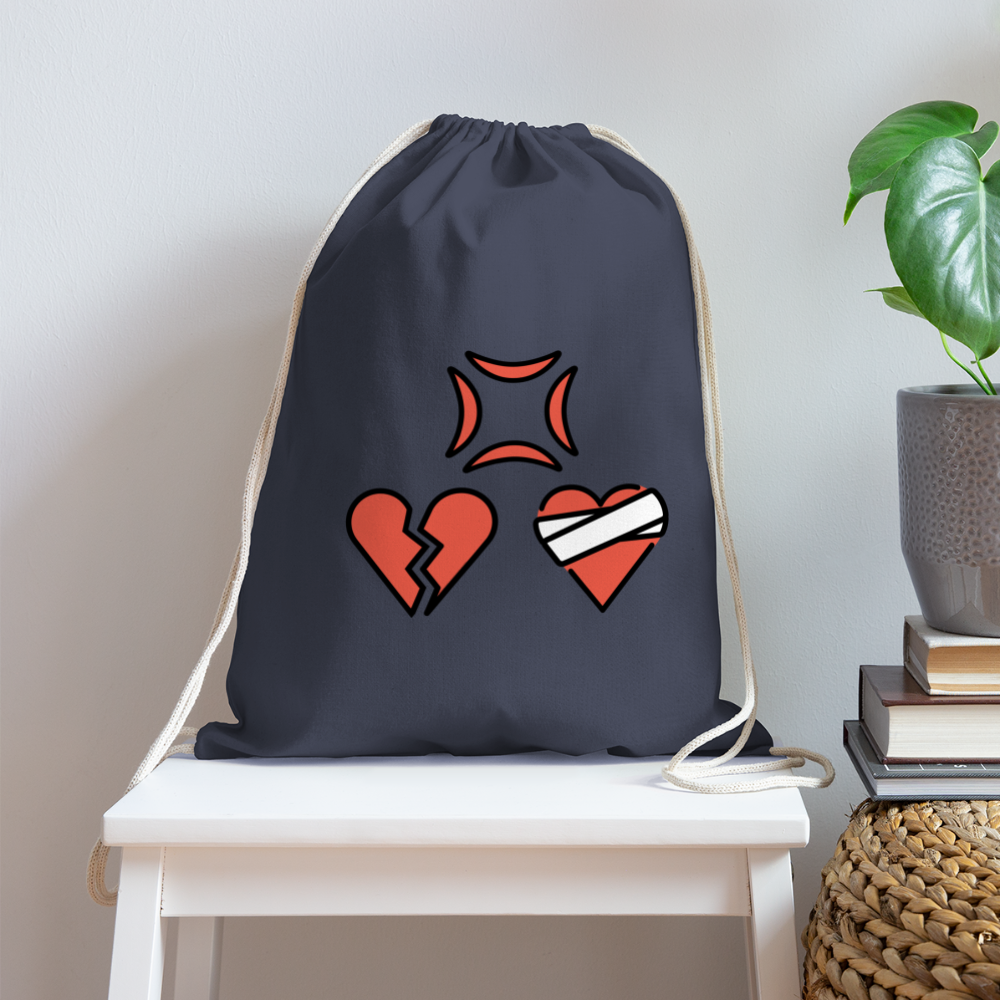 Customizable Anger Symbol + Broken Heart + Mending Heart Moji Cotton Drawstring Bag - Emoji.Express - navy