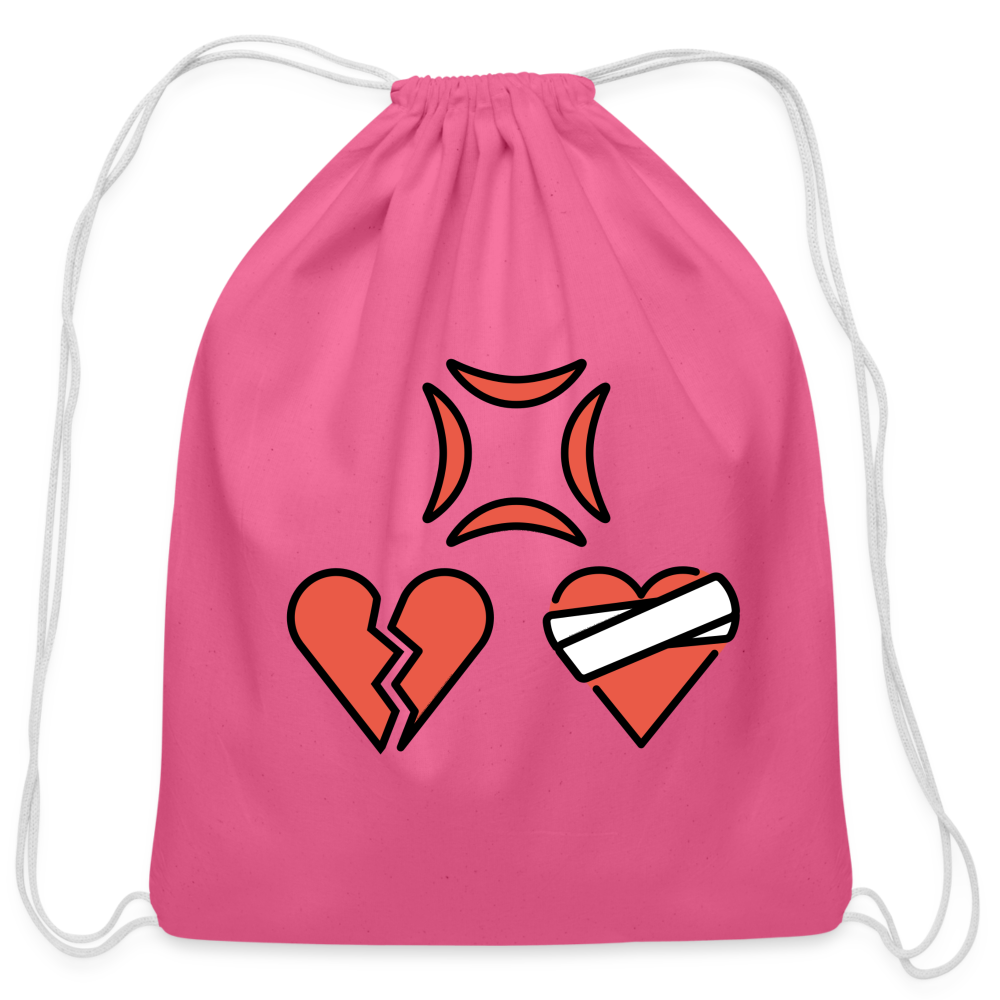 Customizable Anger Symbol + Broken Heart + Mending Heart Moji Cotton Drawstring Bag - Emoji.Express - pink