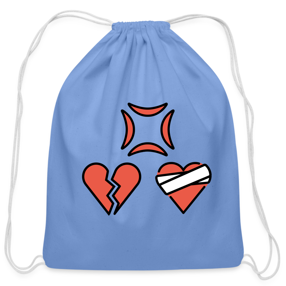 Customizable Anger Symbol + Broken Heart + Mending Heart Moji Cotton Drawstring Bag - Emoji.Express - carolina blue