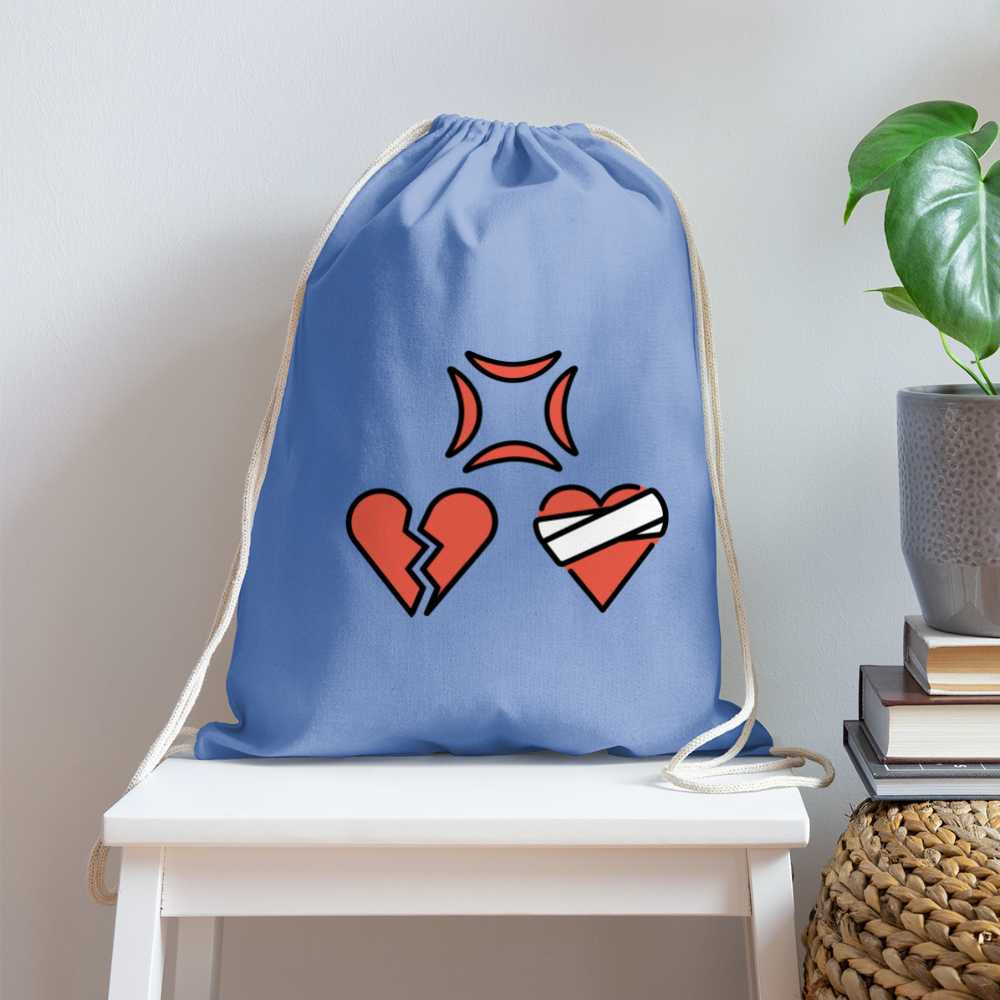 Customizable Anger Symbol + Broken Heart + Mending Heart Moji Cotton Drawstring Bag - Emoji.Express - carolina blue