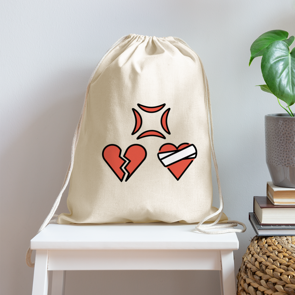 Customizable Anger Symbol + Broken Heart + Mending Heart Moji Cotton Drawstring Bag - Emoji.Express - natural