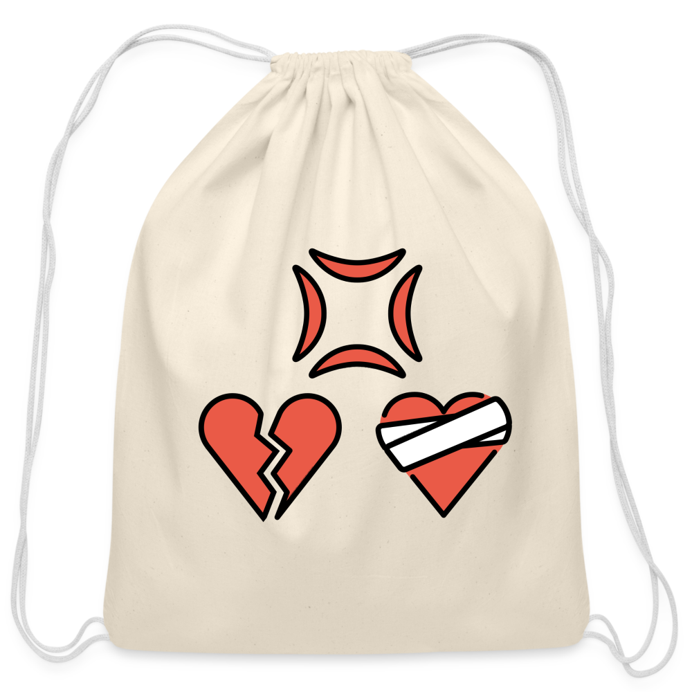 Customizable Anger Symbol + Broken Heart + Mending Heart Moji Cotton Drawstring Bag - Emoji.Express - natural
