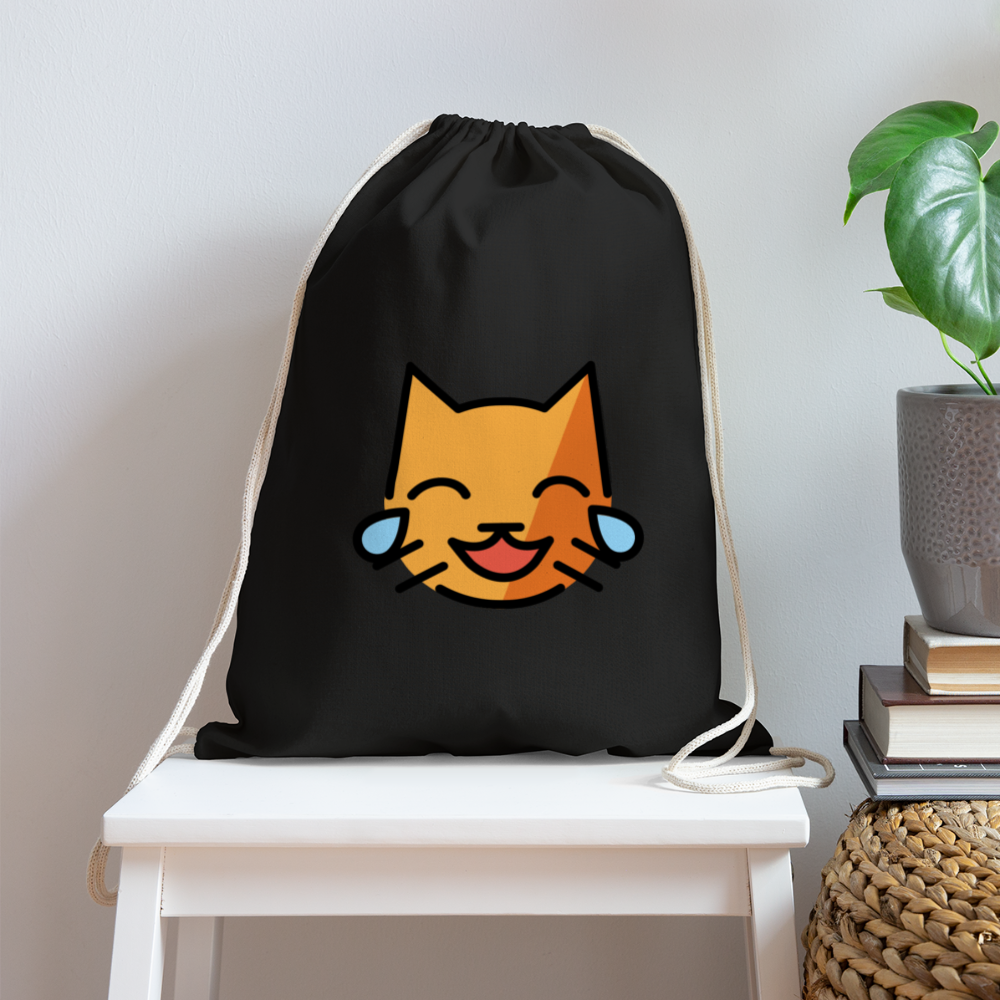 Customizable Cat with Tears of Joy Moji Cotton Drawstring Bag - Emoji.Express - black