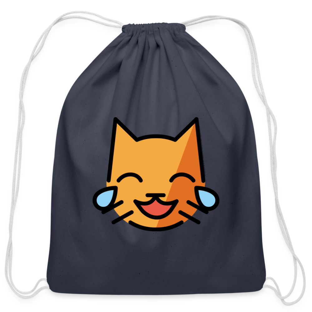 Customizable Cat with Tears of Joy Moji Cotton Drawstring Bag - Emoji.Express - navy