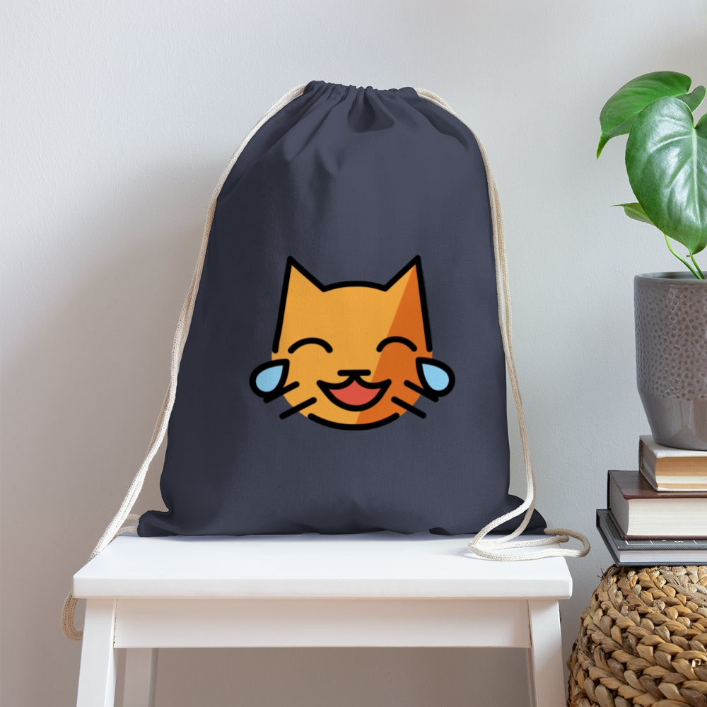 Customizable Cat with Tears of Joy Moji Cotton Drawstring Bag - Emoji.Express - navy