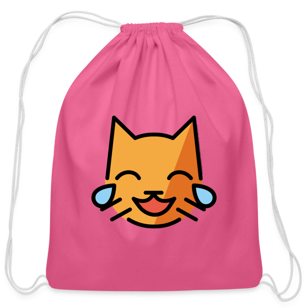 Customizable Cat with Tears of Joy Moji Cotton Drawstring Bag - Emoji.Express - pink