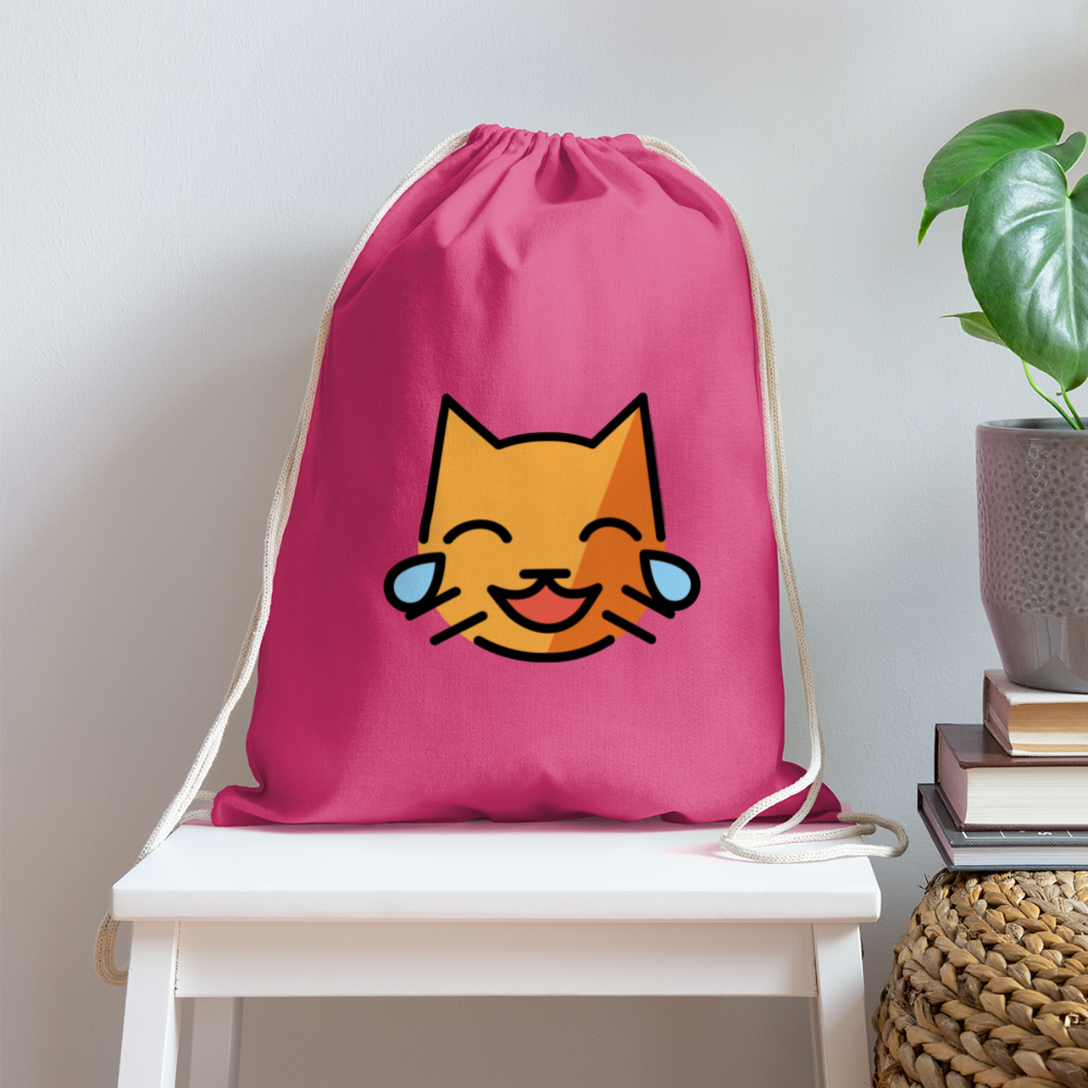 Customizable Cat with Tears of Joy Moji Cotton Drawstring Bag - Emoji.Express - pink
