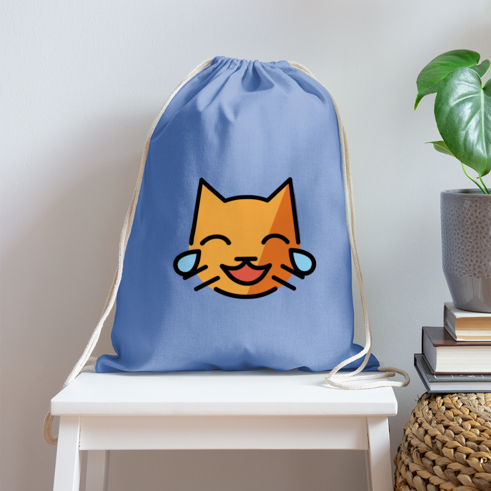 Customizable Cat with Tears of Joy Moji Cotton Drawstring Bag - Emoji.Express - carolina blue