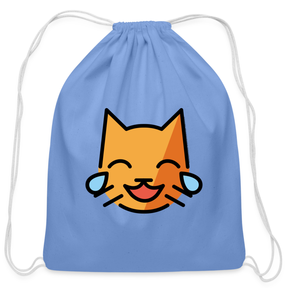 Customizable Cat with Tears of Joy Moji Cotton Drawstring Bag - Emoji.Express - carolina blue