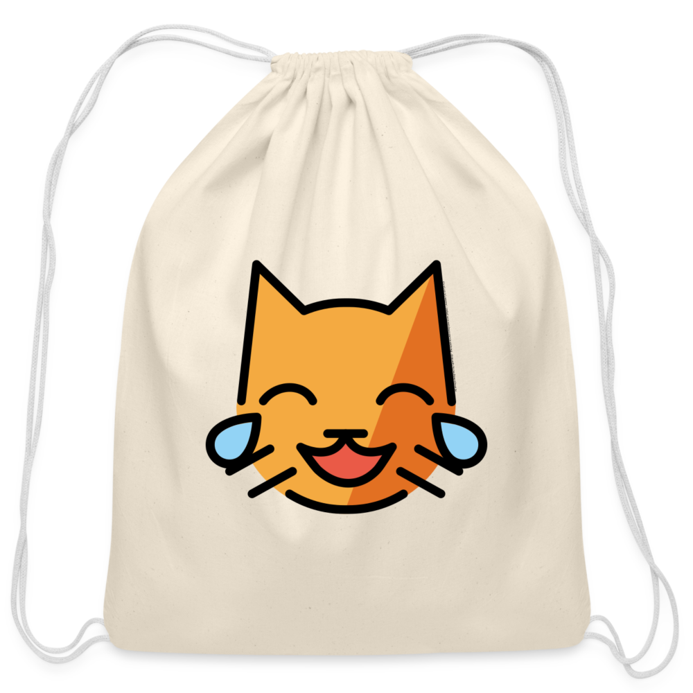 Customizable Cat with Tears of Joy Moji Cotton Drawstring Bag - Emoji.Express - natural