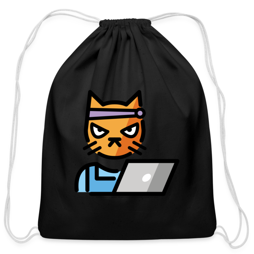 Customizable Hacker Cat Moji Cotton Drawstring Bag - Emoji.Express - black