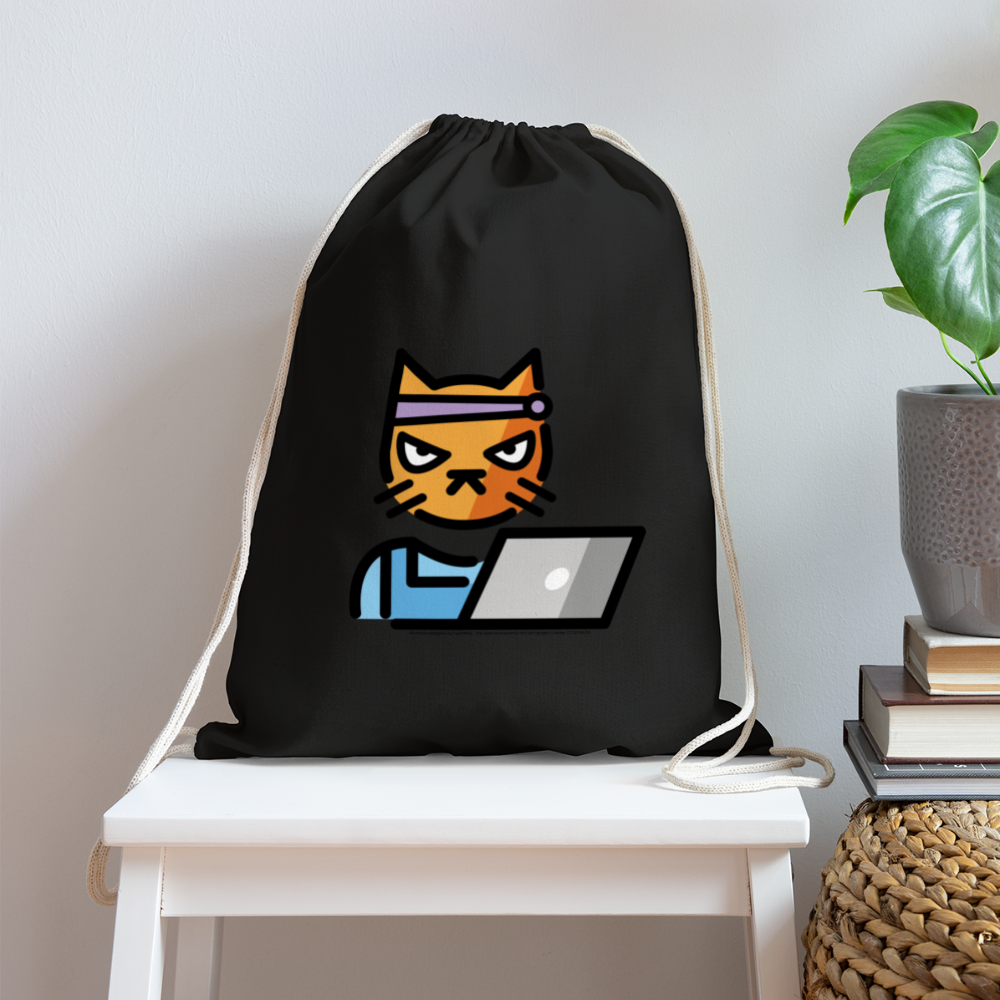 Customizable Hacker Cat Moji Cotton Drawstring Bag - Emoji.Express - black