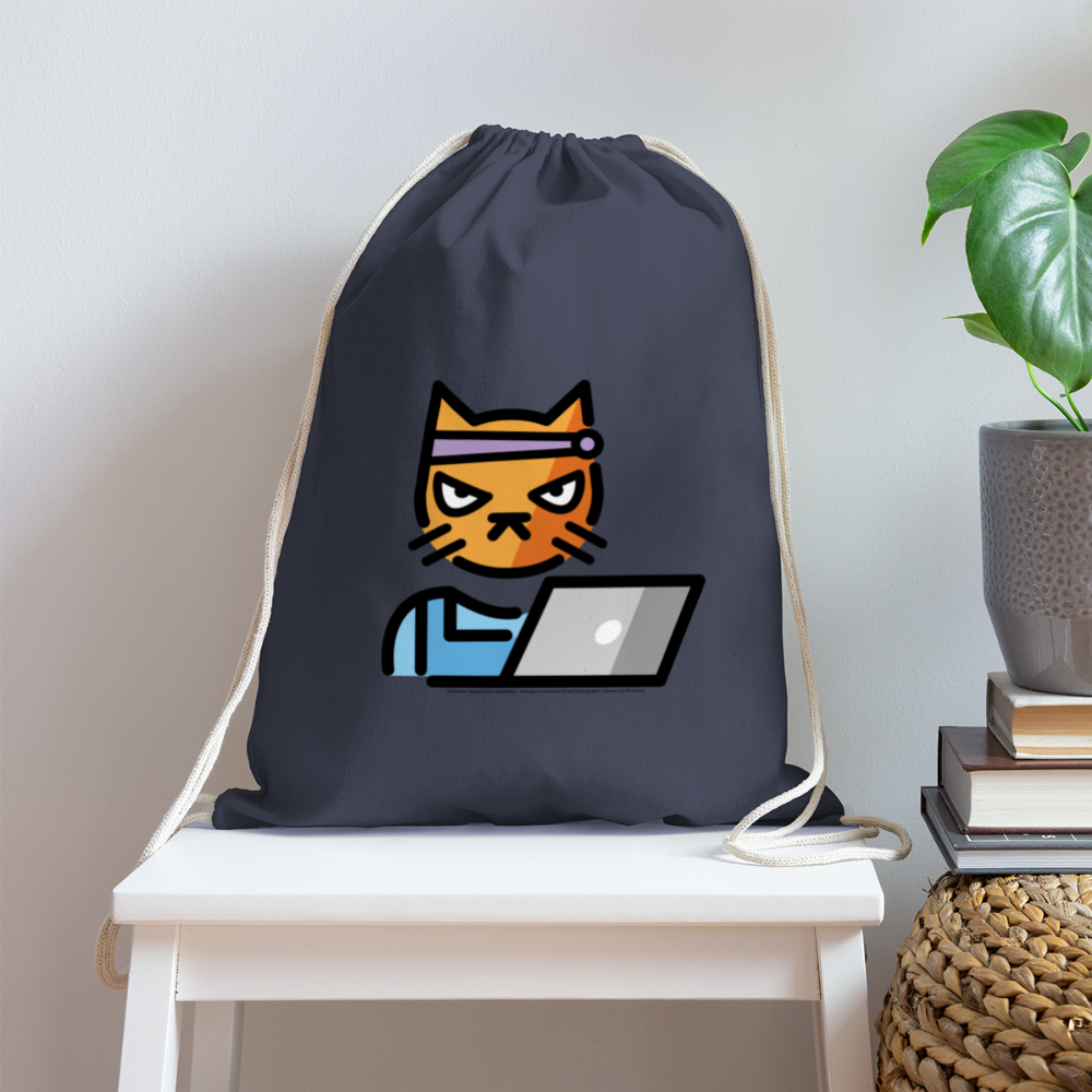 Customizable Hacker Cat Moji Cotton Drawstring Bag - Emoji.Express - navy