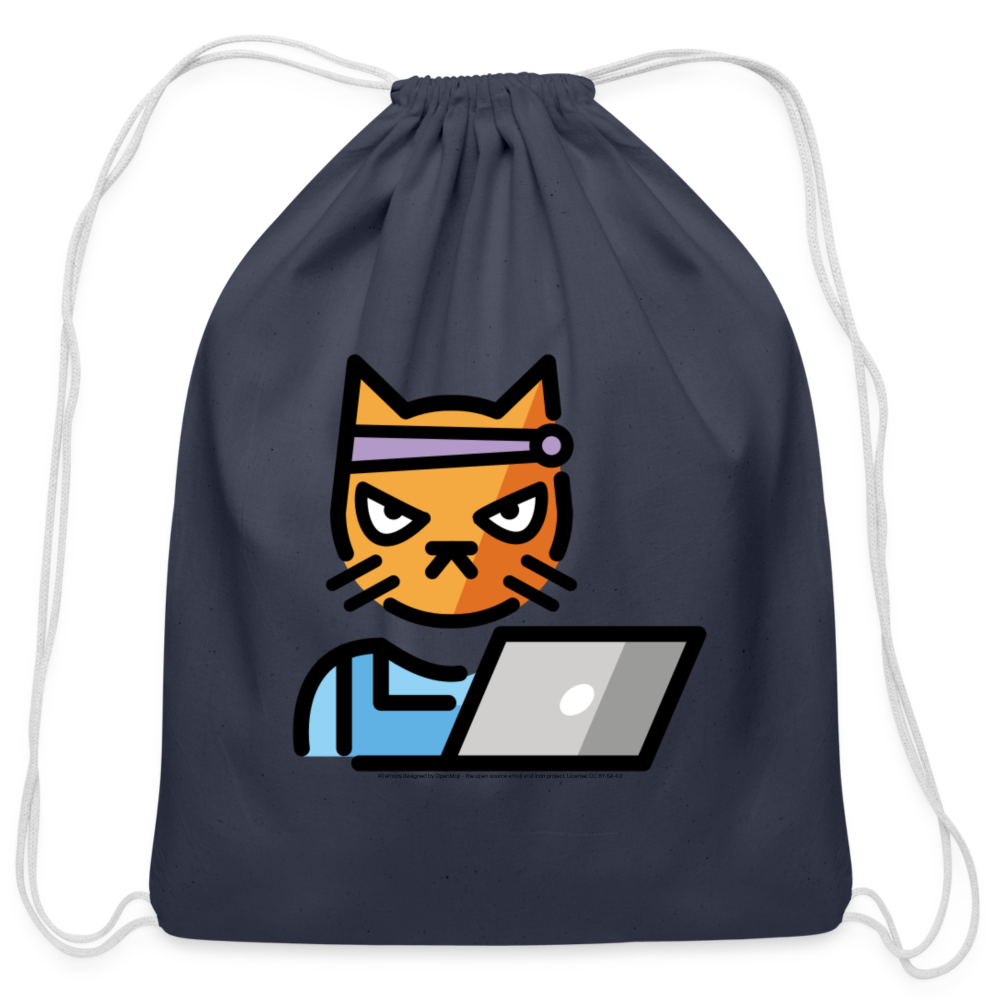 Customizable Hacker Cat Moji Cotton Drawstring Bag - Emoji.Express - navy