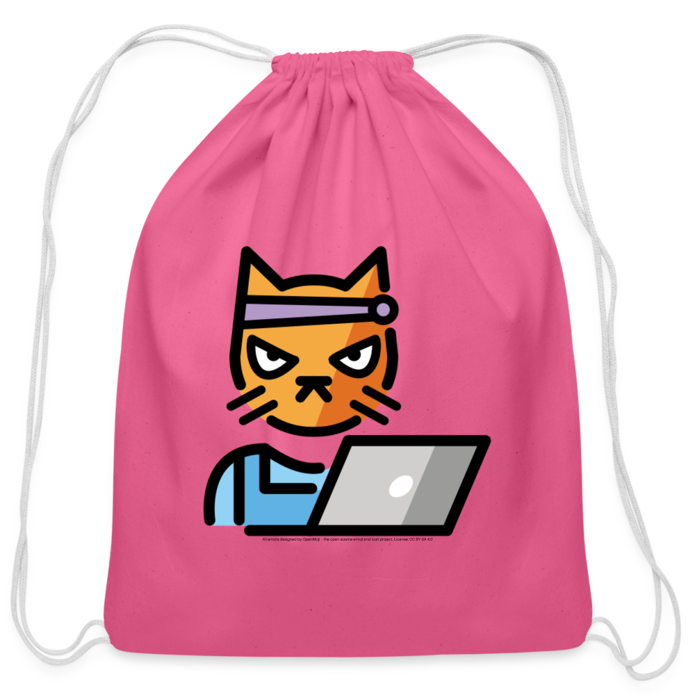 Customizable Hacker Cat Moji Cotton Drawstring Bag - Emoji.Express - pink