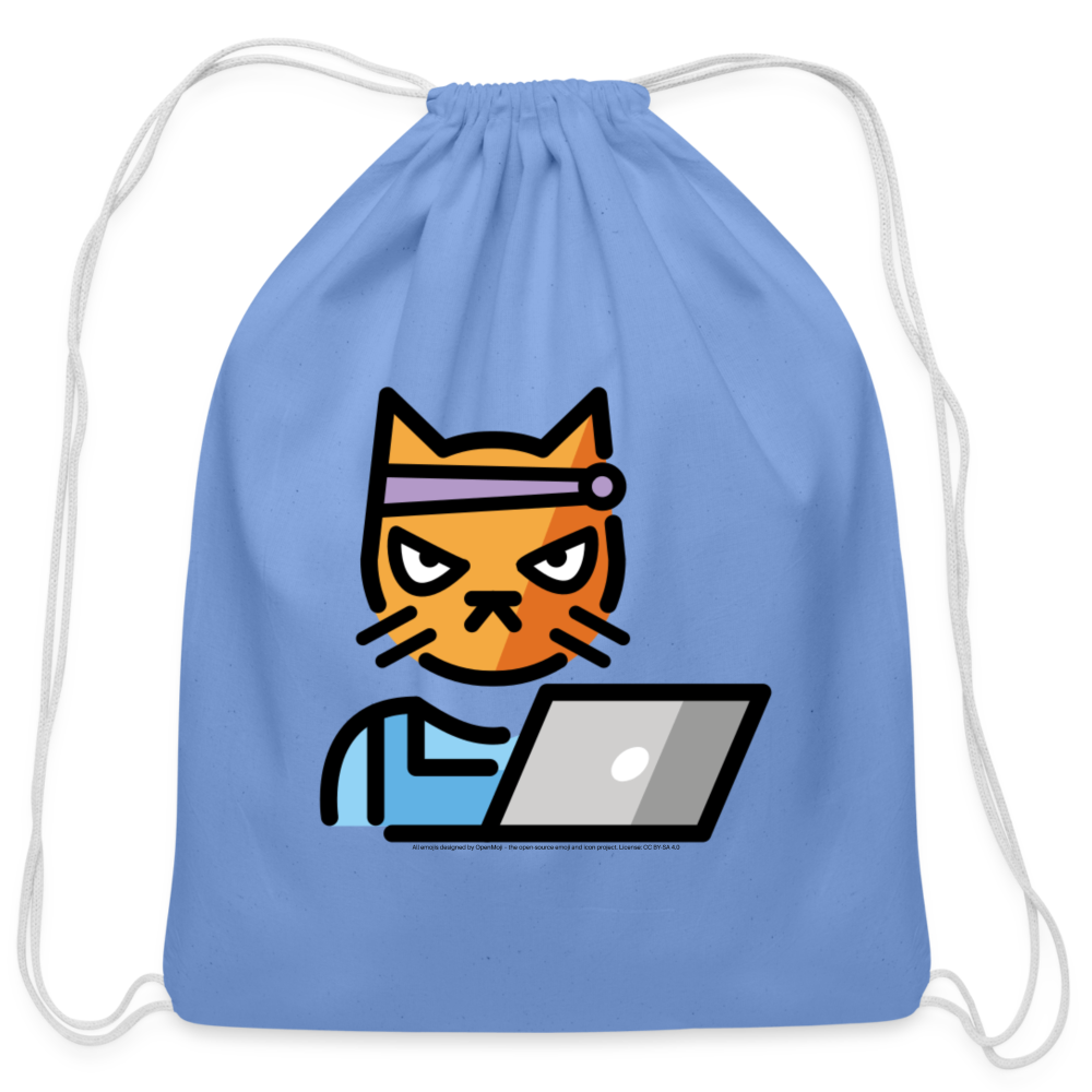 Customizable Hacker Cat Moji Cotton Drawstring Bag - Emoji.Express - carolina blue