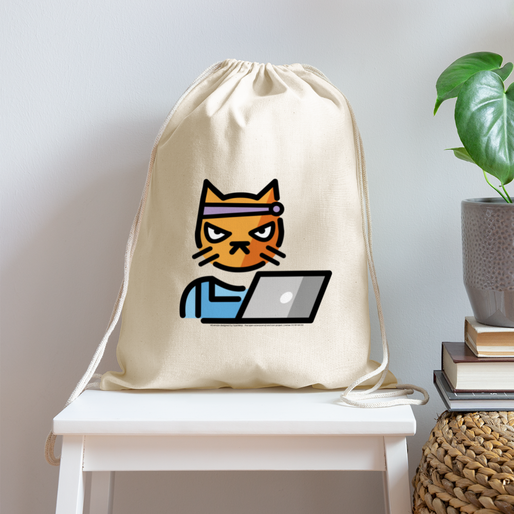 Customizable Hacker Cat Moji Cotton Drawstring Bag - Emoji.Express - natural