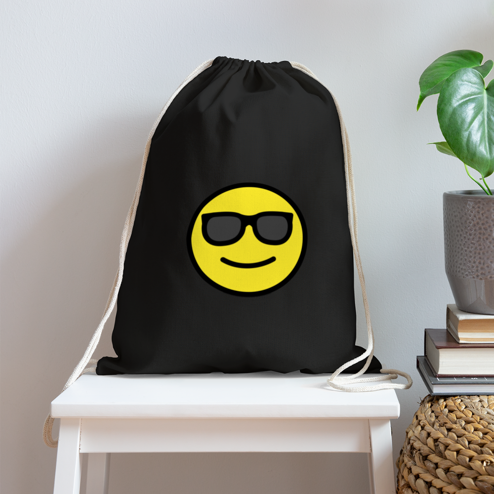 Customizable Smiling Face with Sunglasses Moji Cotton Drawstring Bag - Emoji.Express - black