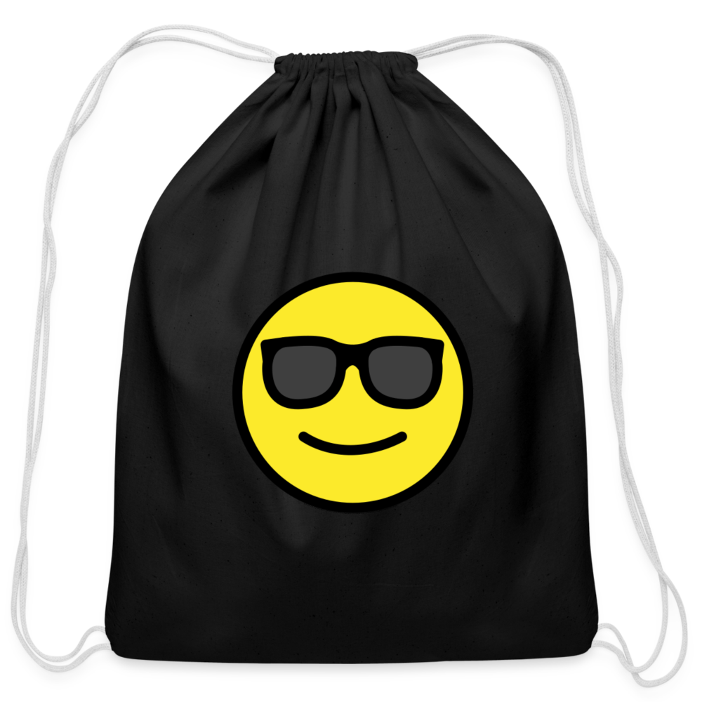 Customizable Smiling Face with Sunglasses Moji Cotton Drawstring Bag - Emoji.Express - black