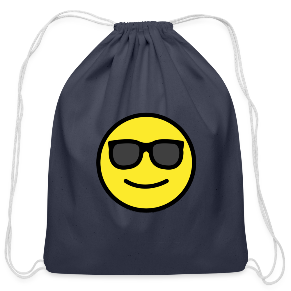 Customizable Smiling Face with Sunglasses Moji Cotton Drawstring Bag - Emoji.Express - navy