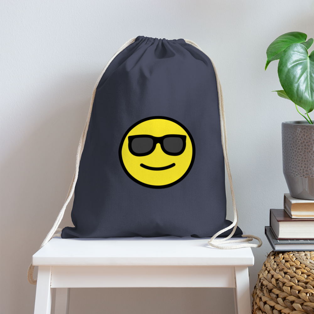 Customizable Smiling Face with Sunglasses Moji Cotton Drawstring Bag - Emoji.Express - navy