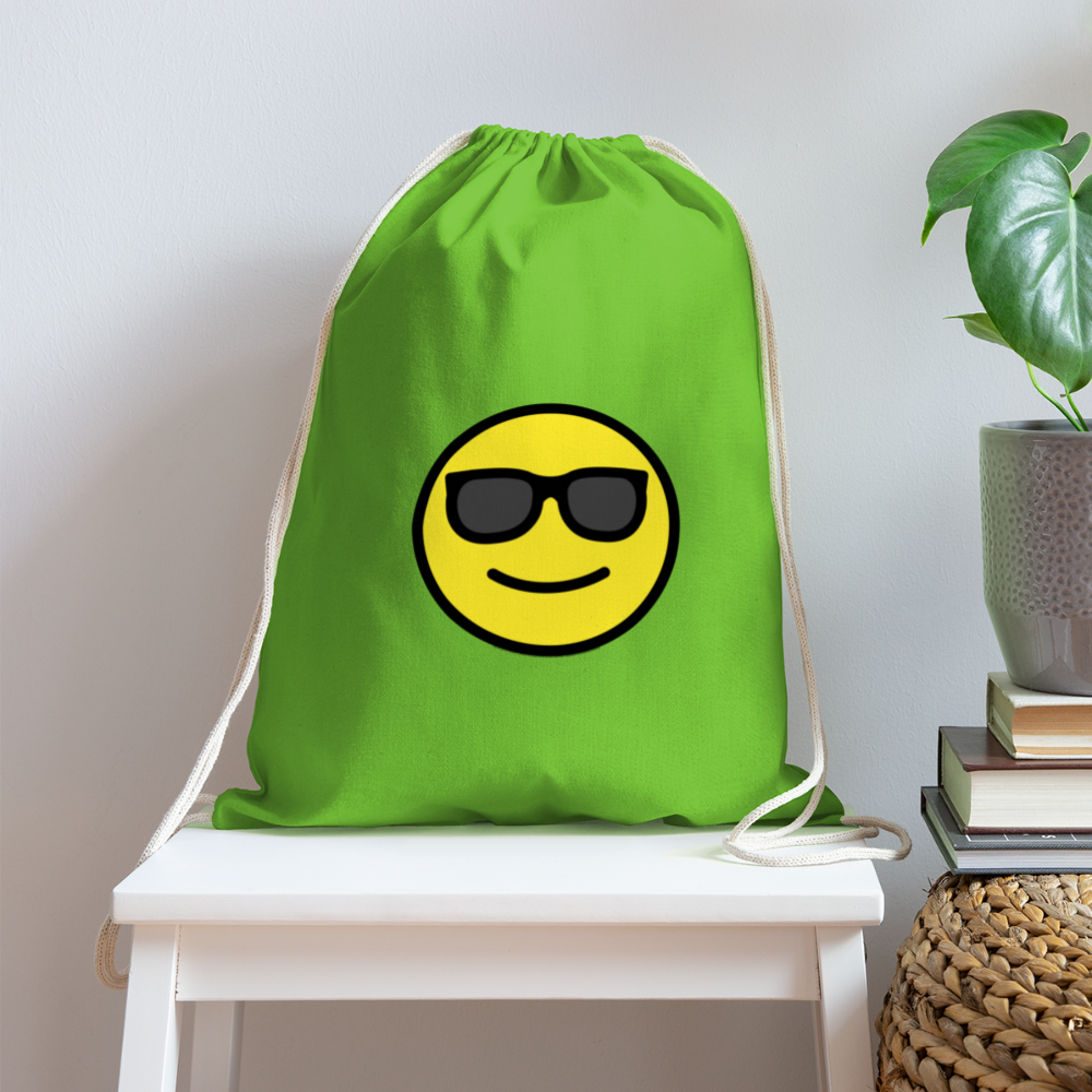 Customizable Smiling Face with Sunglasses Moji Cotton Drawstring Bag - Emoji.Express - clover