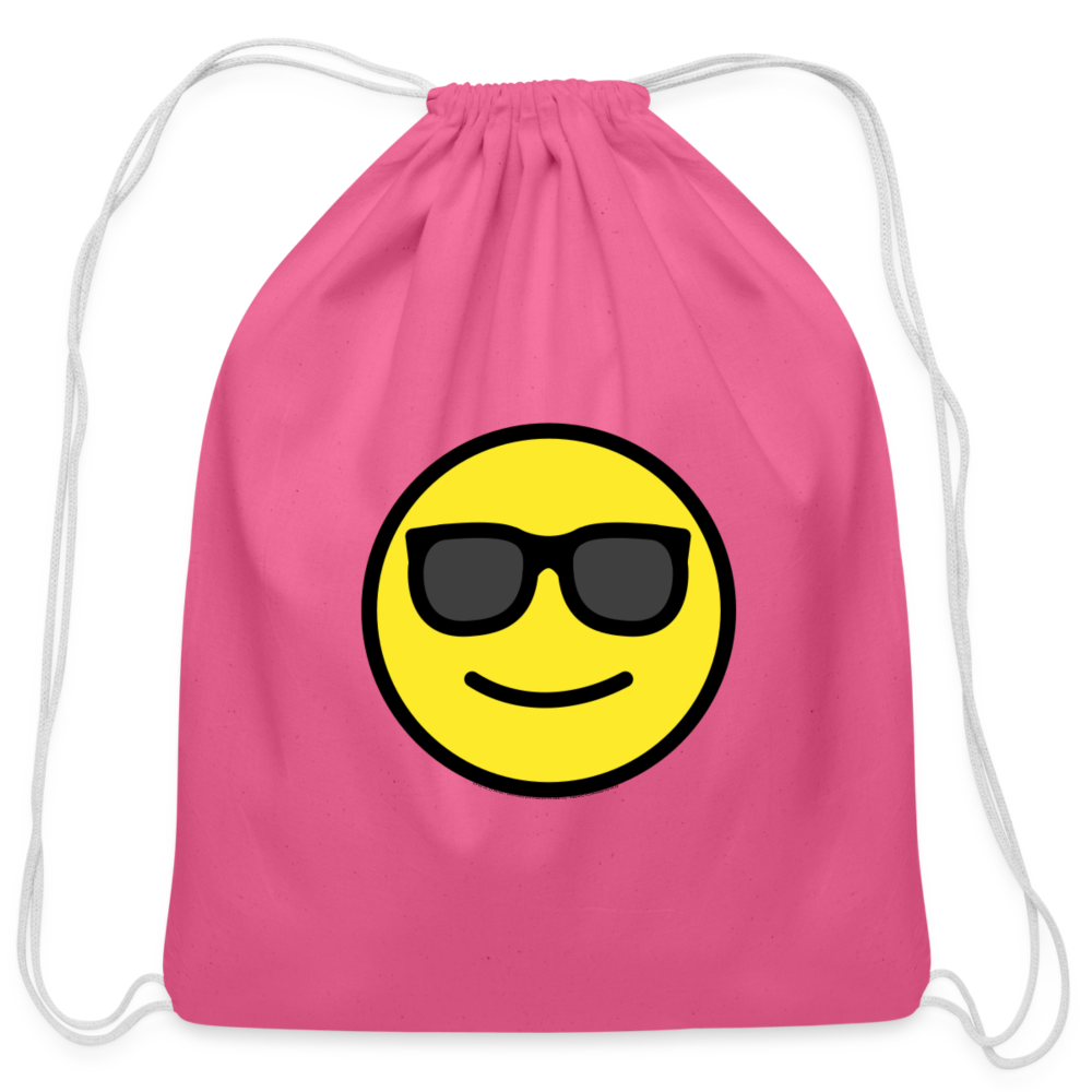 Customizable Smiling Face with Sunglasses Moji Cotton Drawstring Bag - Emoji.Express - pink