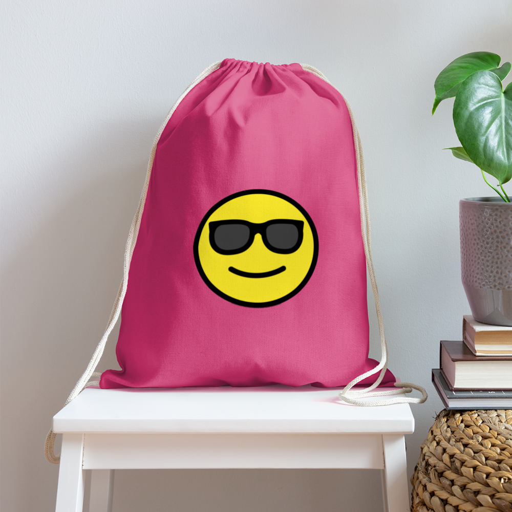 Customizable Smiling Face with Sunglasses Moji Cotton Drawstring Bag - Emoji.Express - pink