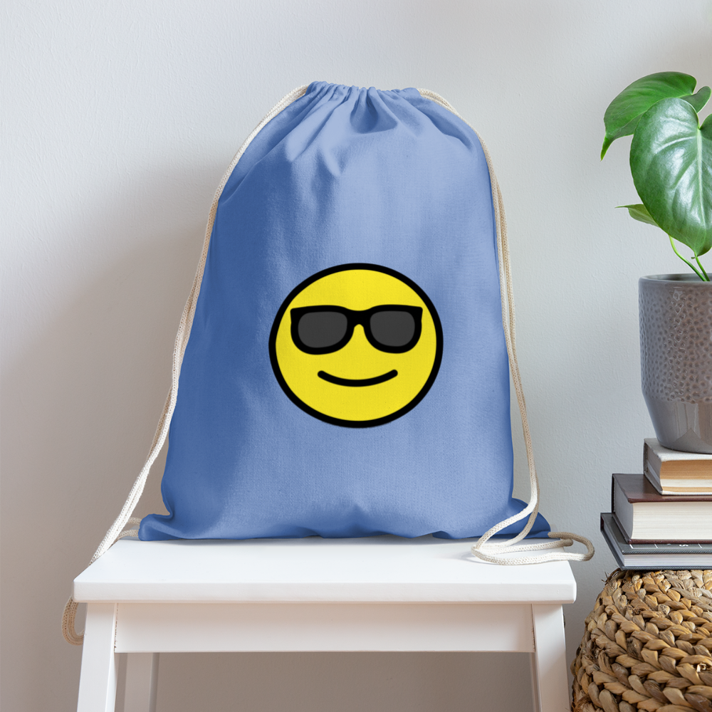 Customizable Smiling Face with Sunglasses Moji Cotton Drawstring Bag - Emoji.Express - carolina blue