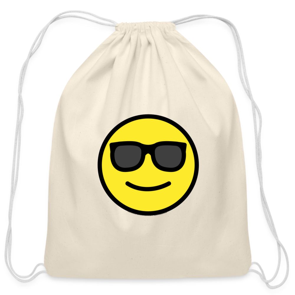 Customizable Smiling Face with Sunglasses Moji Cotton Drawstring Bag - Emoji.Express - natural