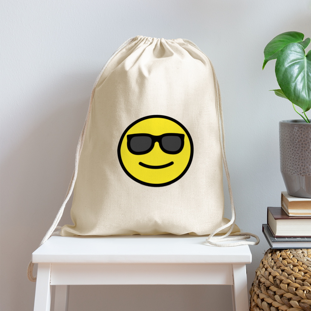 Customizable Smiling Face with Sunglasses Moji Cotton Drawstring Bag - Emoji.Express - natural