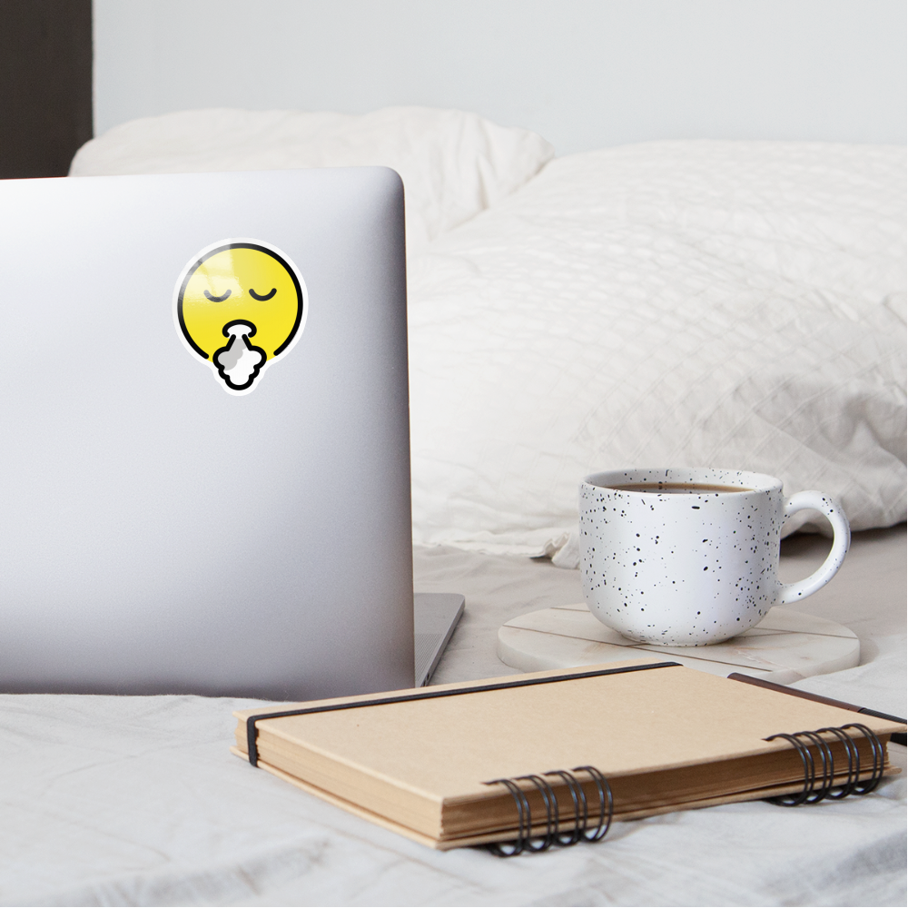 Face Exhaling Moji Sticker - Emoji.Express - white glossy