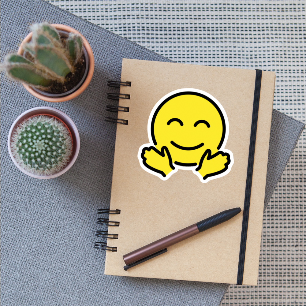 Smiling Face with Open Hands Moji Sticker - Emoji.Express - white matte