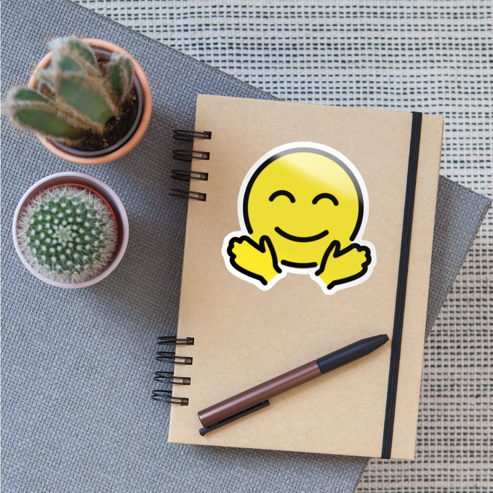 Smiling Face with Open Hands Moji Sticker - Emoji.Express - white glossy