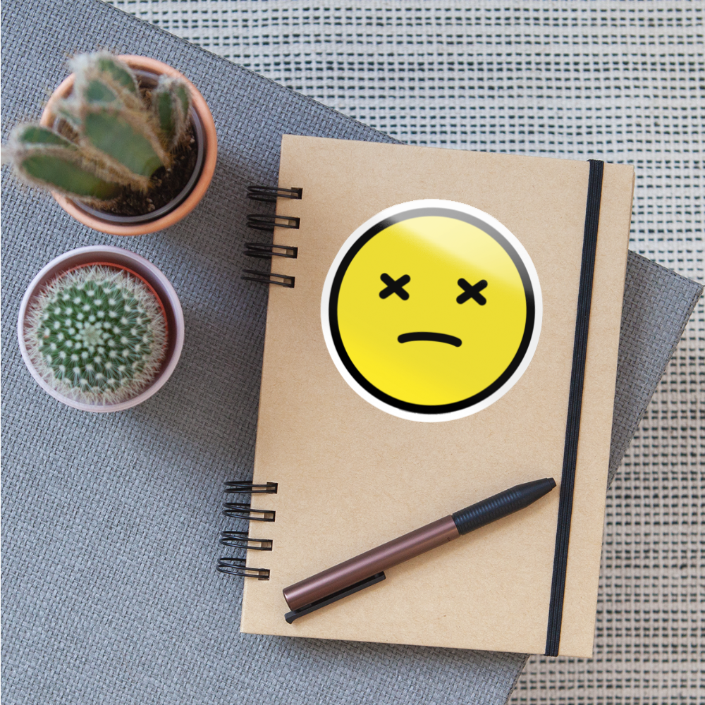Face with Crossed Out Eyes Moji Sticker - Emoji.Express - white glossy