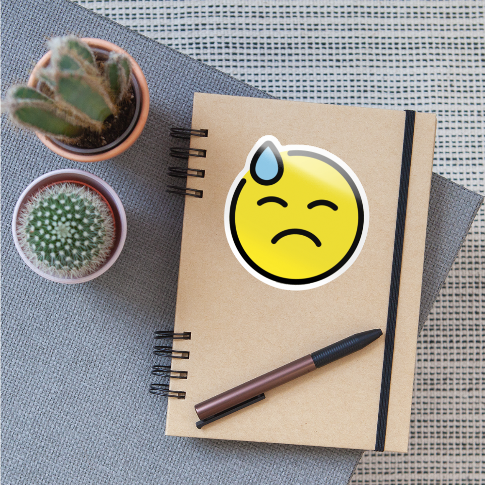 Downcast Face with Sweat Moji Sticker - Emoji.Express - white glossy