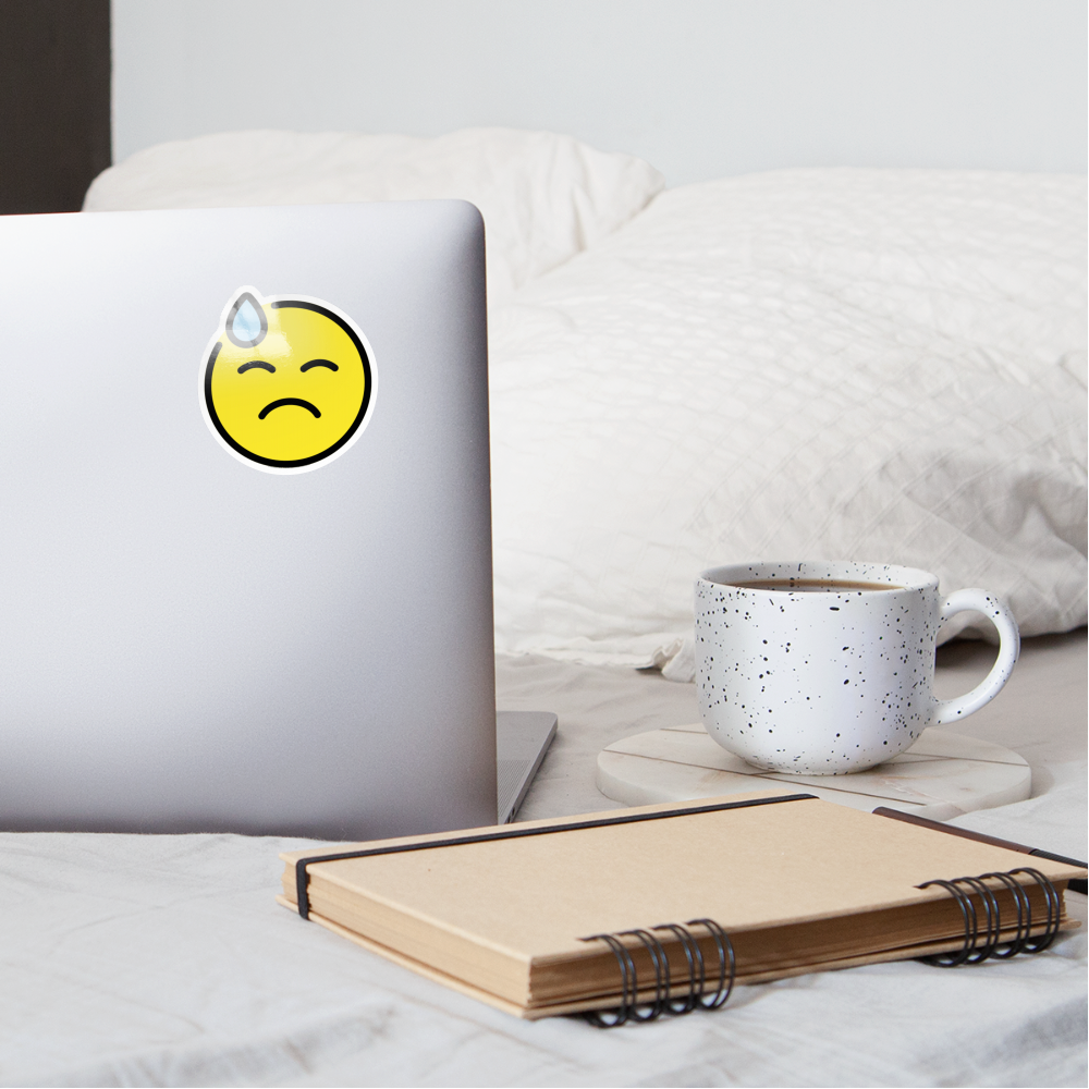 Downcast Face with Sweat Moji Sticker - Emoji.Express - white glossy
