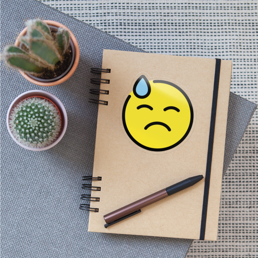 Downcast Face with Sweat Moji Sticker - Emoji.Express - transparent glossy