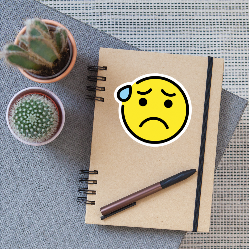 Anxious Face with Sweat Moji Sticker - Emoji.Express - white matte