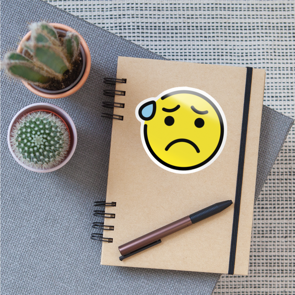 Anxious Face with Sweat Moji Sticker - Emoji.Express - white glossy