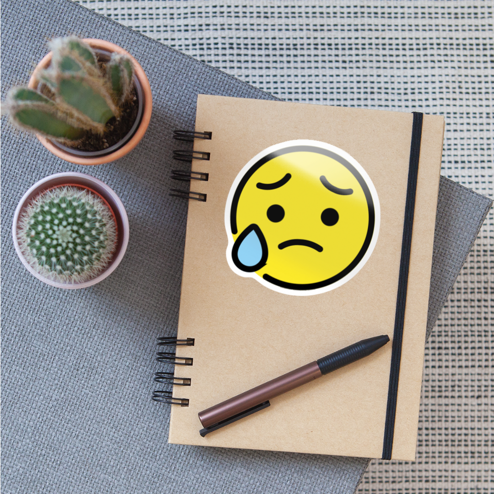 Sad but Relieved Moji Sticker - Emoji.Express - white glossy